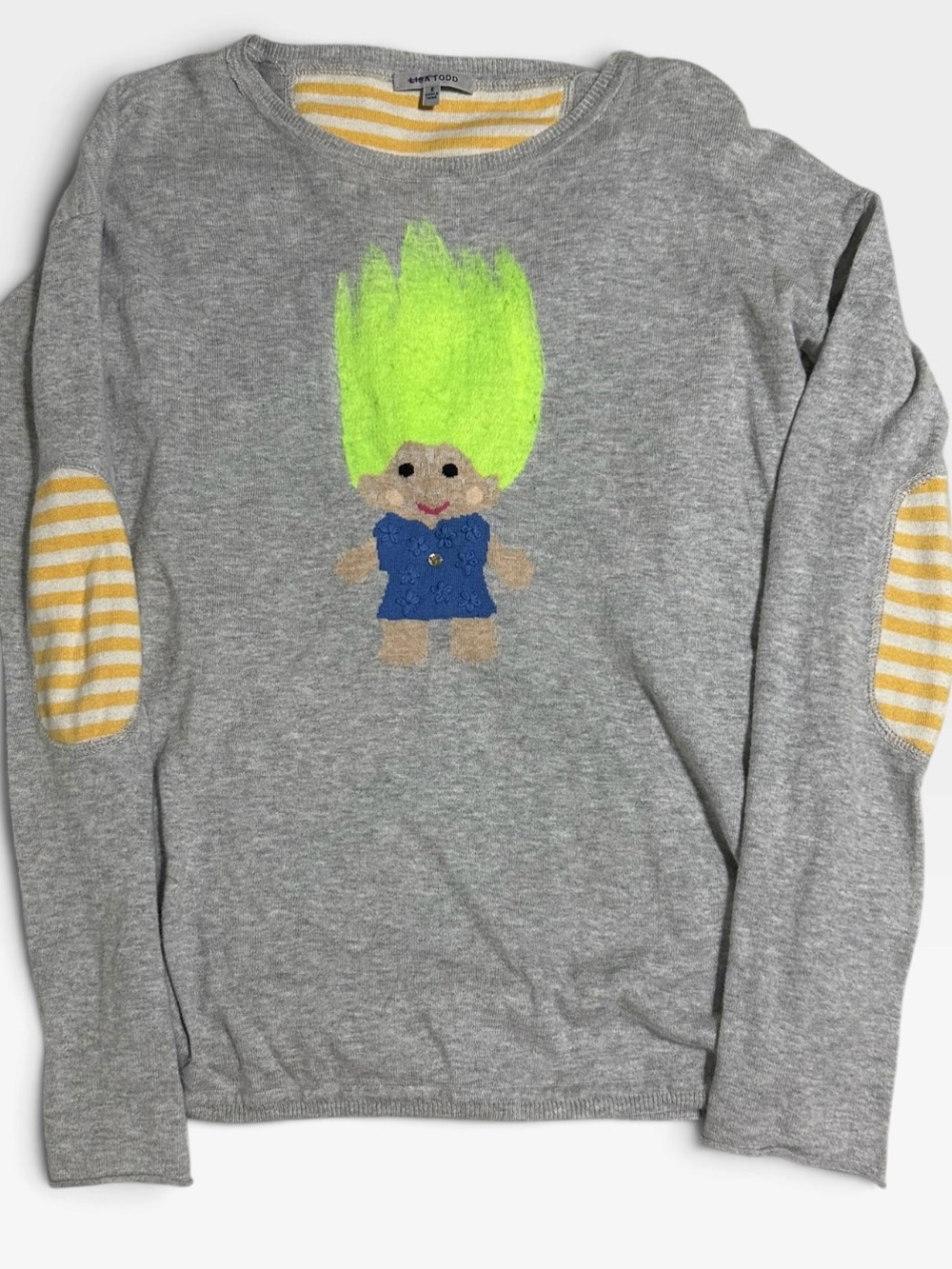 Gymboree Girls' Gray Sweatshirt with Neon Green Troll Graphic